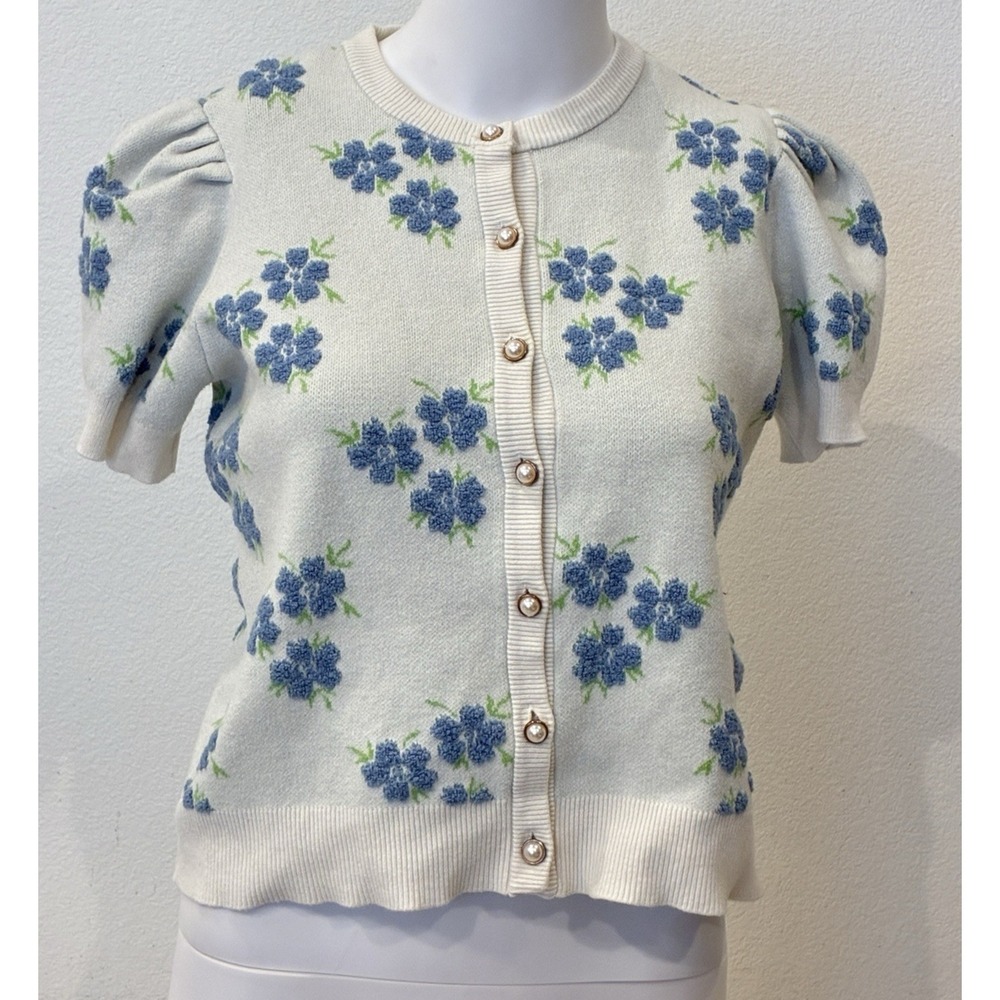 FORWARD Young Contemporary Textured Floral Cardigan Cottage Sweater‎ L Retro Y2K